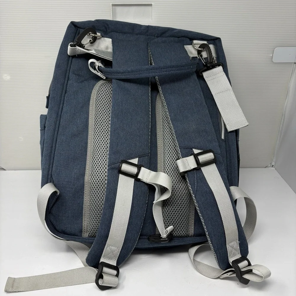 WBDRIM Diaper Bag Backpack Foldable Baby Bed Changing Station Blue Gray - Picture 3 of 8